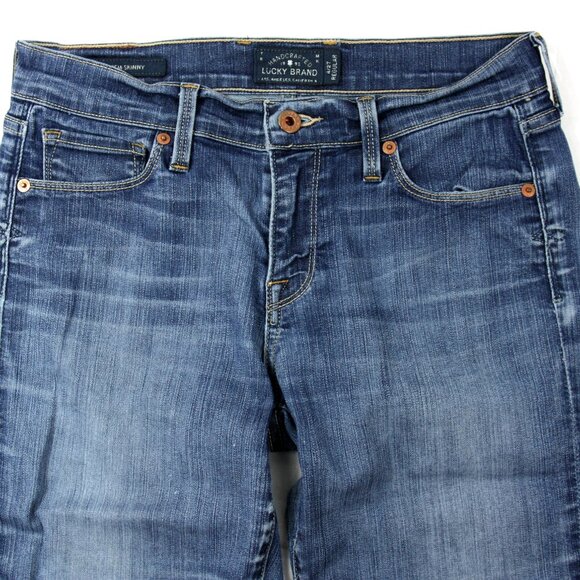 Lucky Brand Stretch Sofia Medium Wash Distressed Mid Rise Skinny Jeans 4/27 Reg - Picture 3 of 11